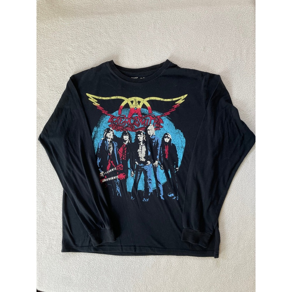 Reissue Aerosmith Rocks Tour Mens XL Long Sleeve Shirt Black Graphic Tee Retro